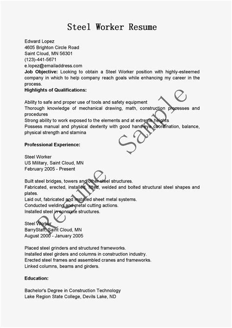 sheet metal worker resume sample|sample resume for steel plant.